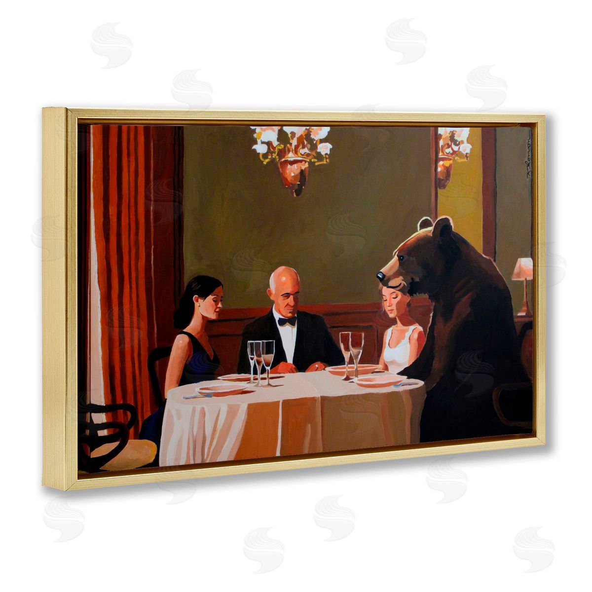 Keith Thomson Dinner Guests & Steve Gold Floating Frame Canvas Wall Art Print