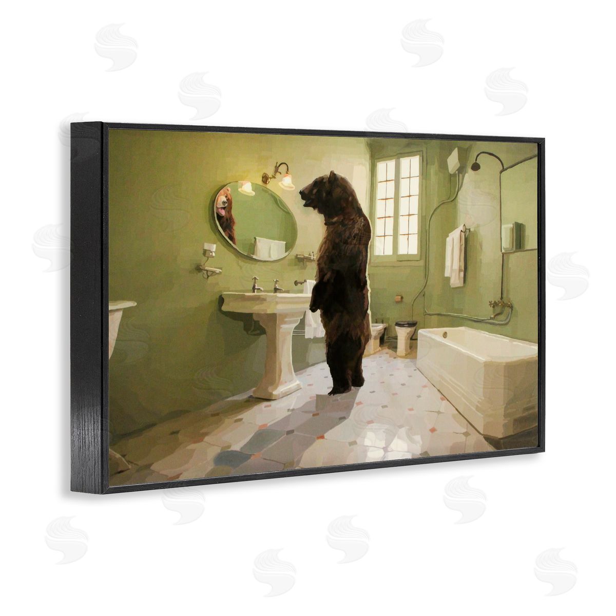 Keith Thomson The Houseguest Bear in Bathroom Black Framed Giclee Print Wall Art