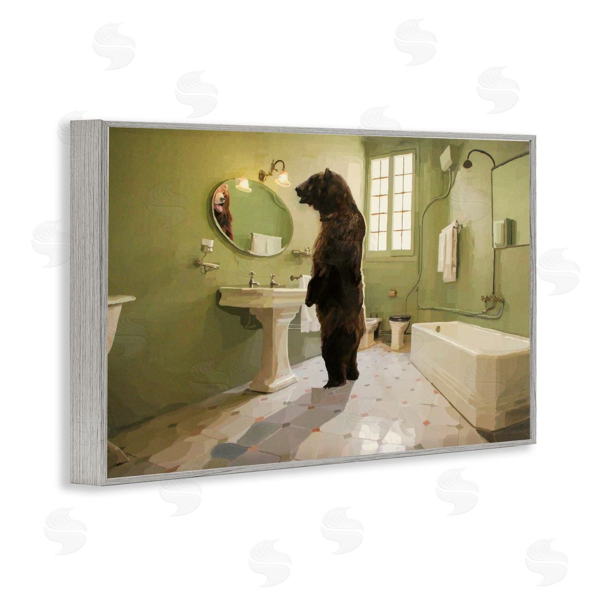 Keith Thomson The Houseguest Bear in Bathroom Gray Framed Giclee Print Wall Art