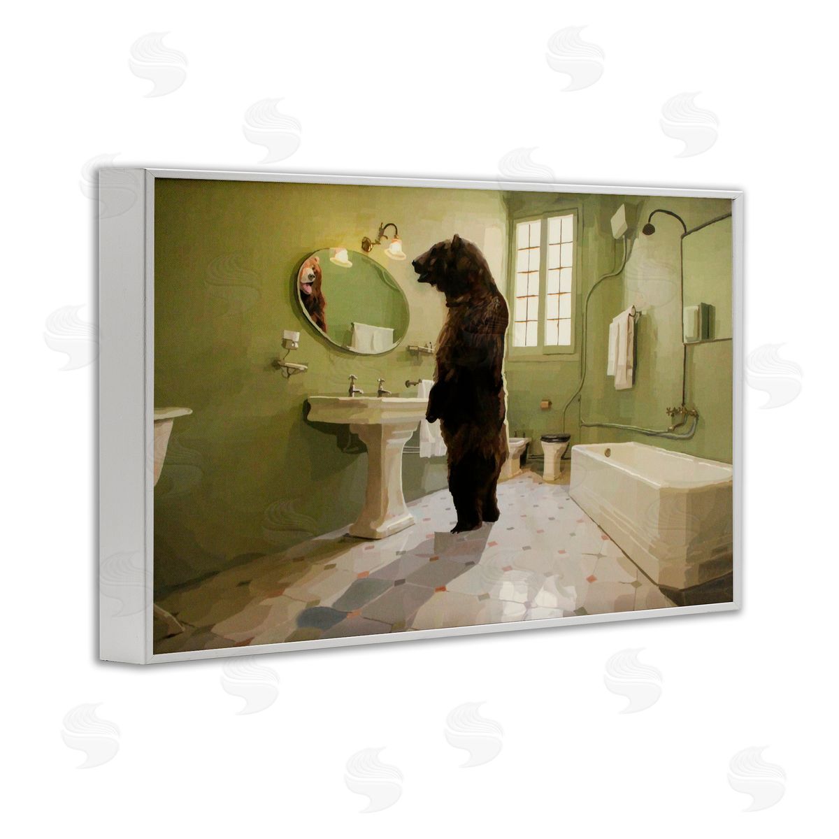 Keith Thomson The Houseguest Bear in Bathroom White Framed Giclee Print Wall Art