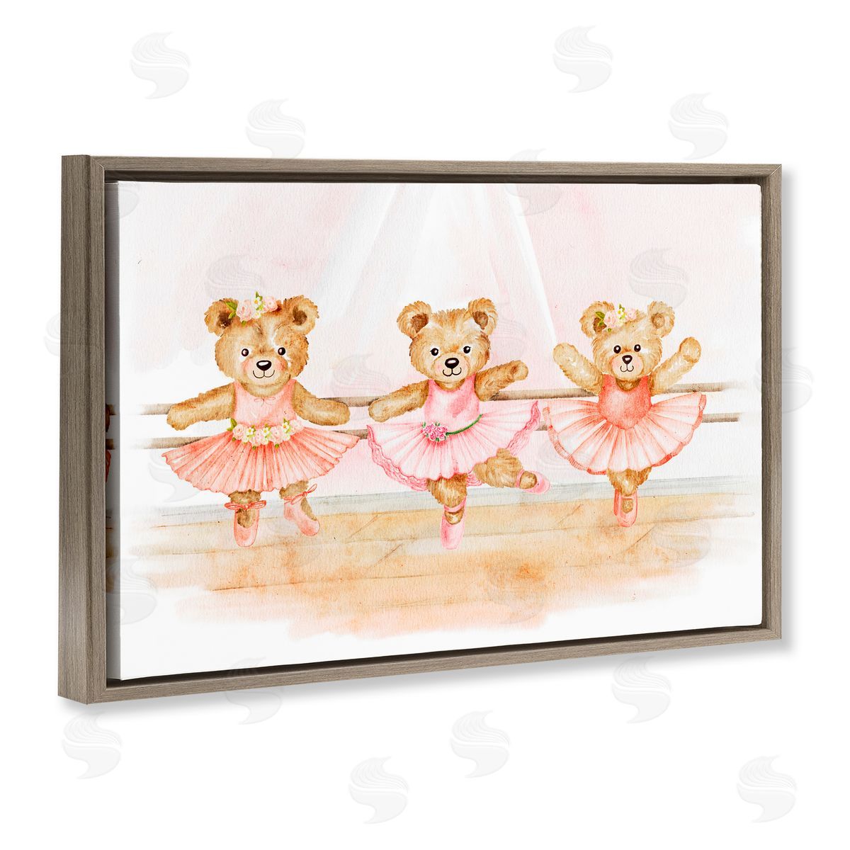 Amy Hall Ballet Teddies Triplet Brown Floating Frame Canvas Wall Art Print