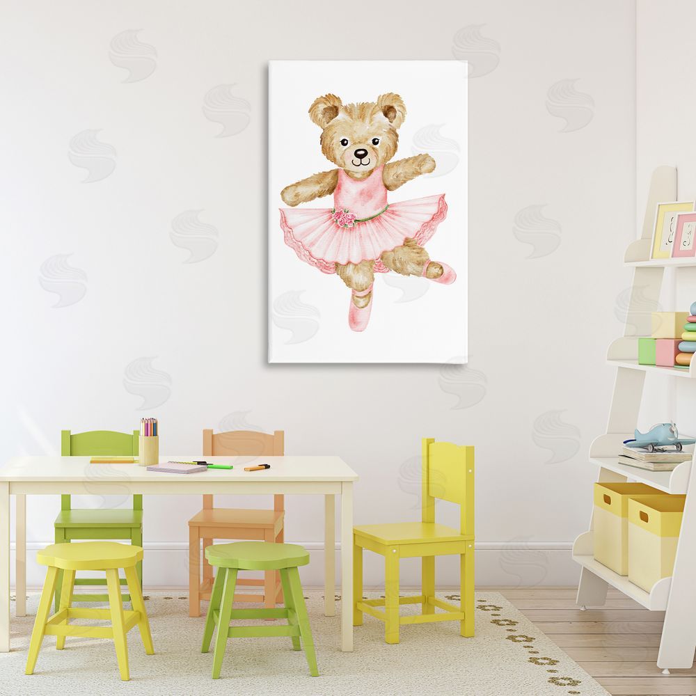 Amy Hall Ballerina Teddy Bear Stretched Canvas Wall Art Print in Room