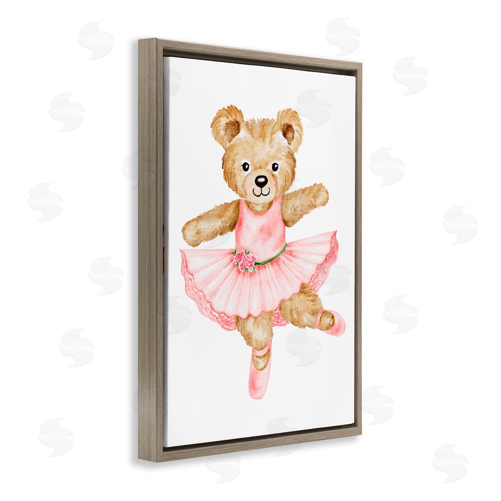 Amy Hall Ballerina Teddy Bear Brown Floating Frame Canvas Wall Art Print