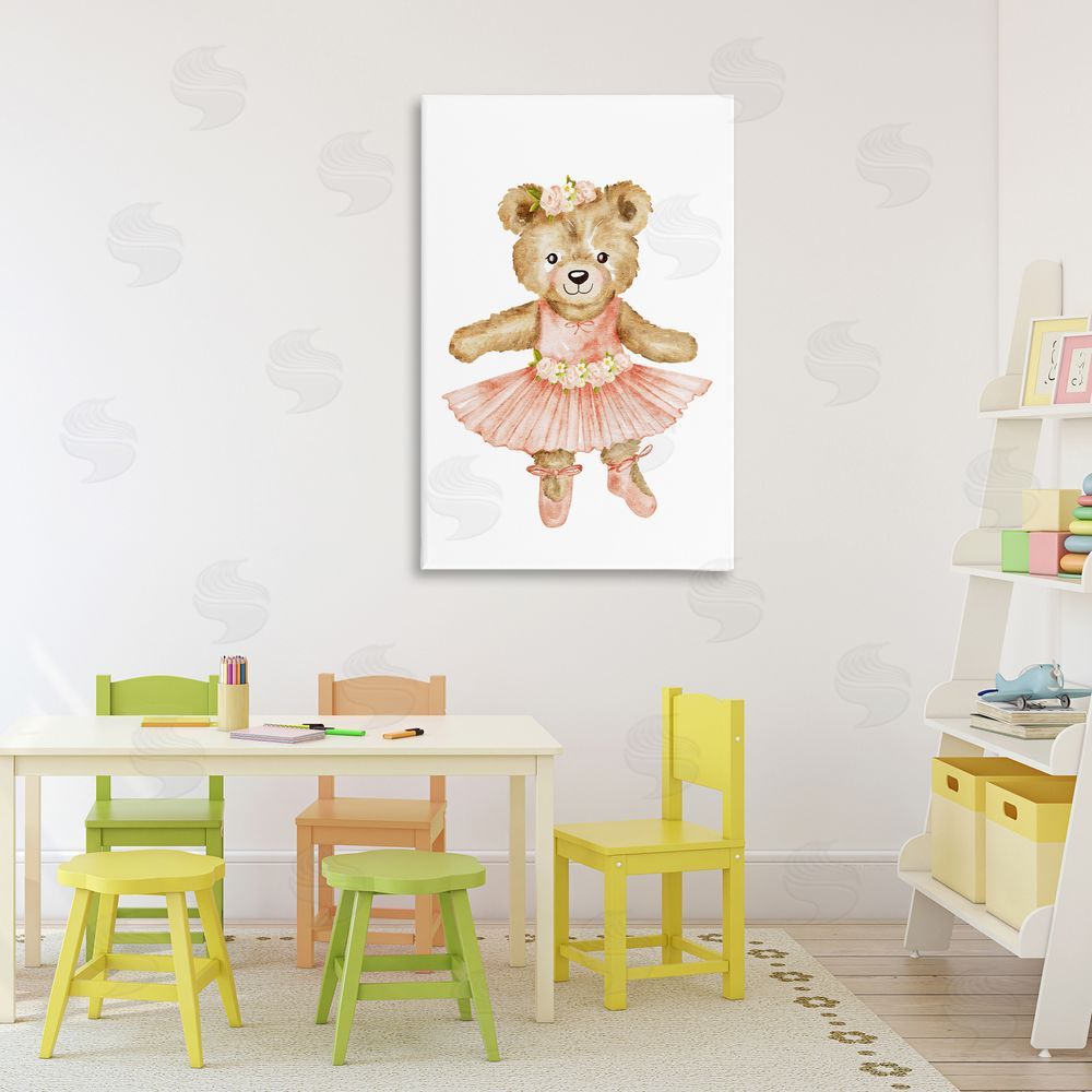 Amy Hall Floral Ballerina Teddy Bear Stretched Canvas Wall Art Print in Room