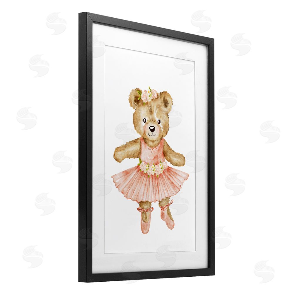 Amy Hall Floral Ballerina Teddy Bear Black Framed Print Under Glass Wall Art