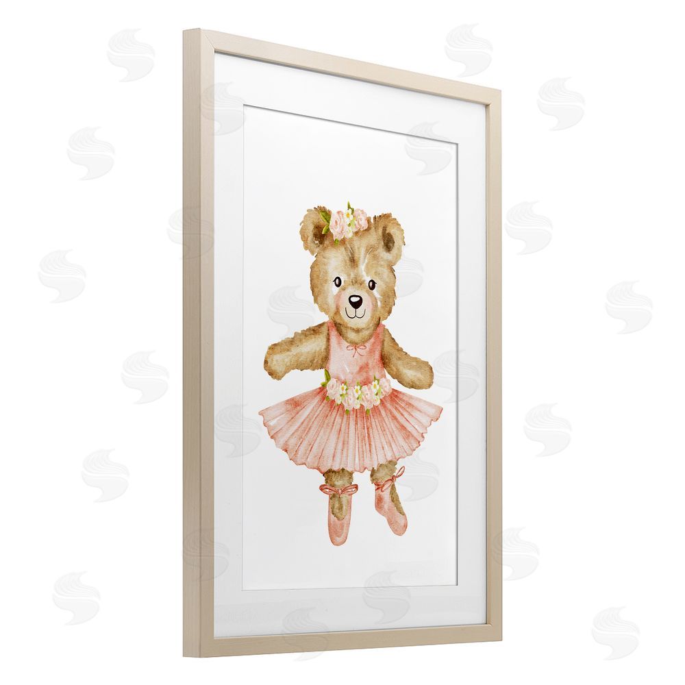 Amy Hall Floral Ballerina Teddy Bear Brown Framed Print Under Glass Wall Art