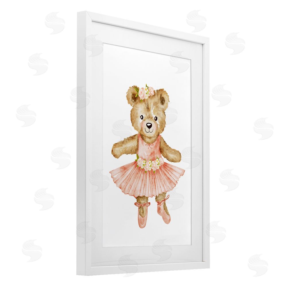 Amy Hall Floral Ballerina Teddy Bear White Framed Print Under Glass Wall Art