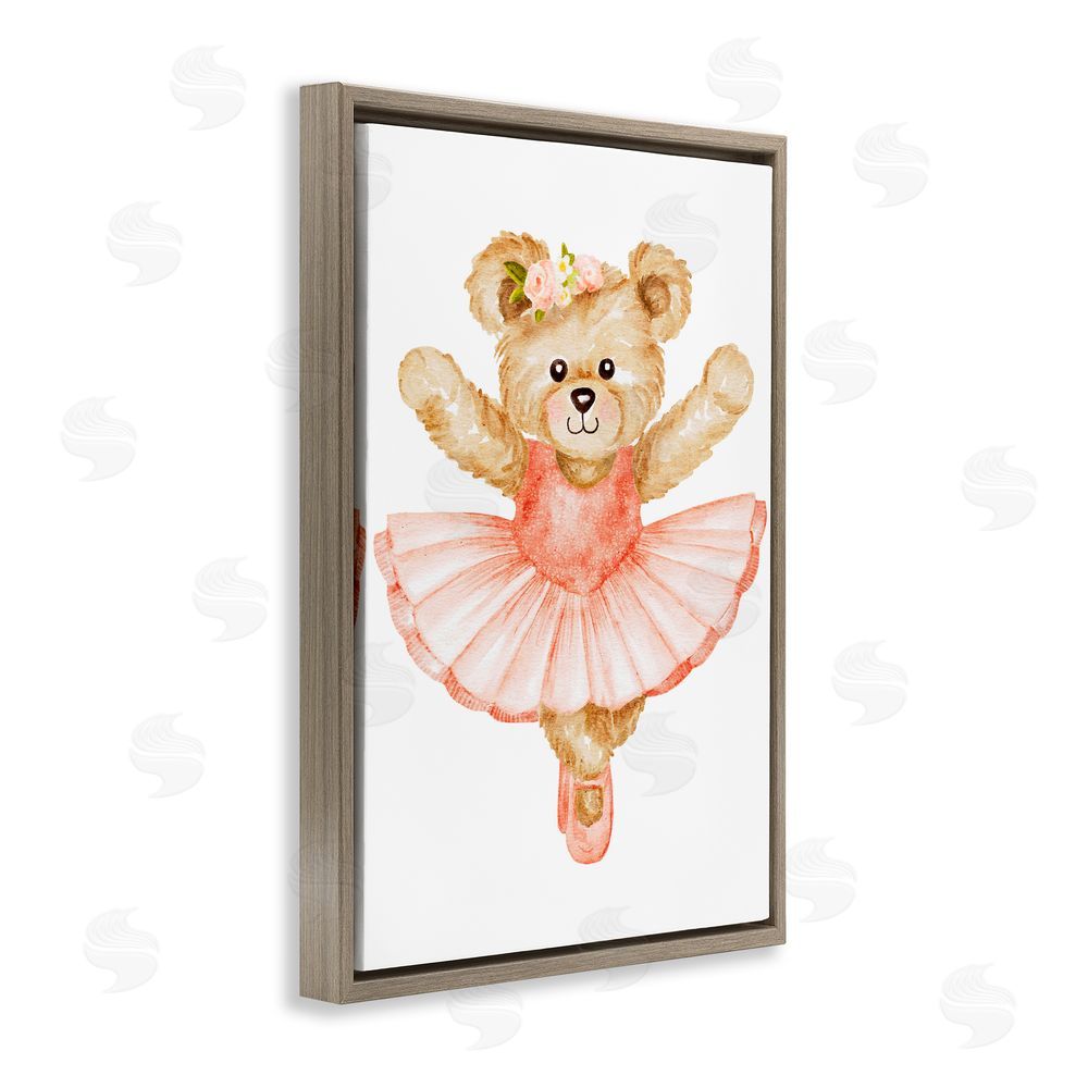 Amy Hall Teddy Bear Ballet Tutu Brown Floating Frame Canvas Wall Art Print