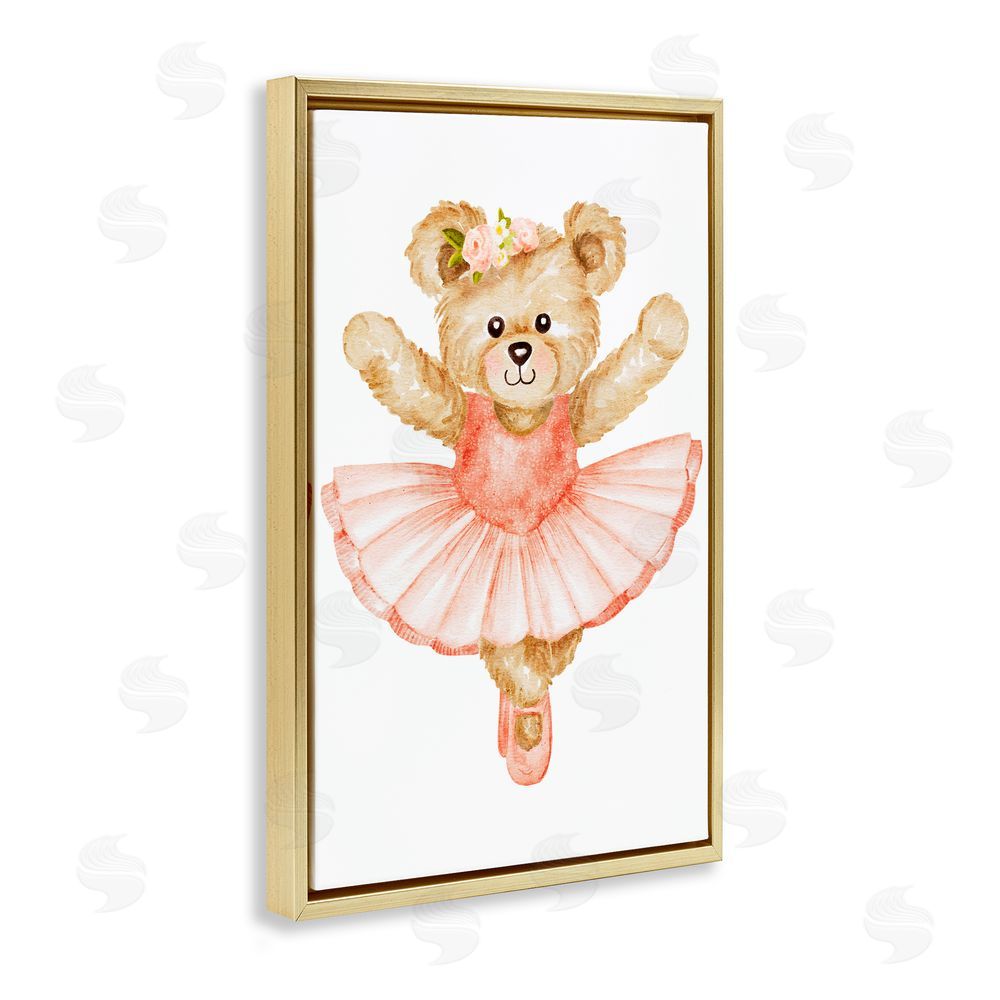Amy Hall Teddy Bear Ballet Tutu Gold Floating Frame Canvas Wall Art Print