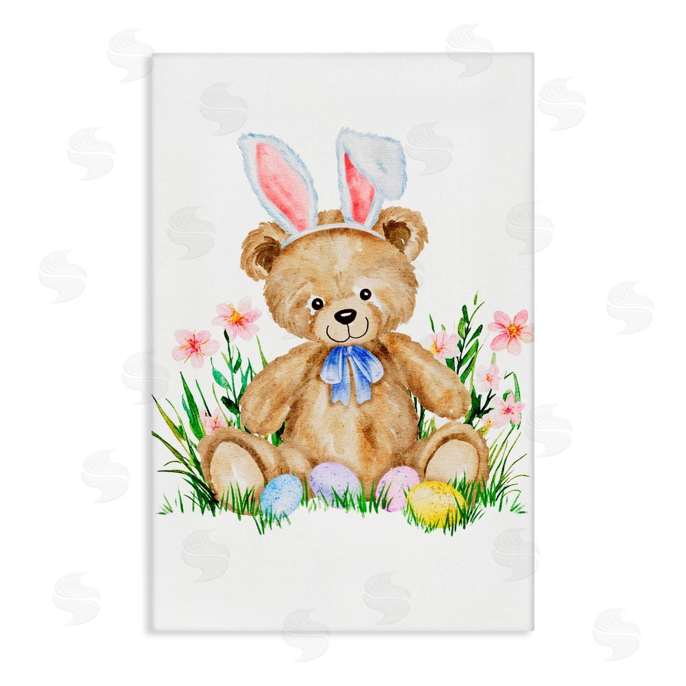 Amy Hall Springy Easter Teddy Bear Stretched Canvas Wall Art Print