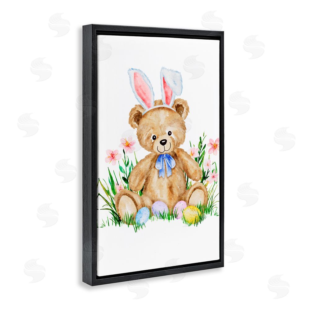 Amy Hall Springy Easter Teddy Bear Black Floating Frame Canvas Wall Art Print