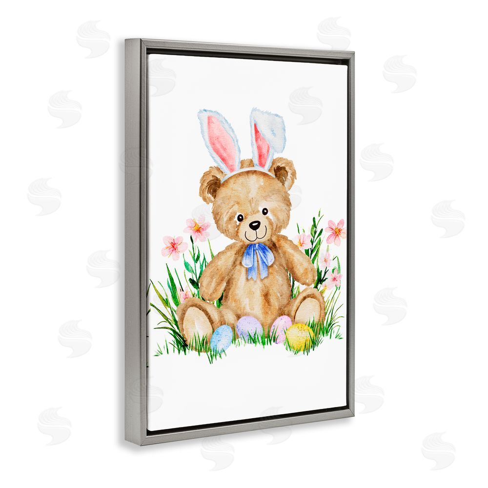 Amy Hall Springy Easter Teddy Bear Gray Floating Frame Canvas Wall Art Print