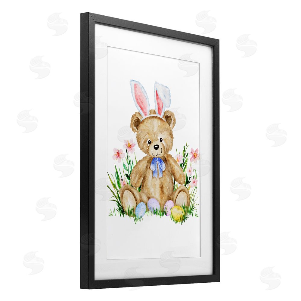 Amy Hall Springy Easter Teddy Bear Black Framed Print Under Glass Wall Art