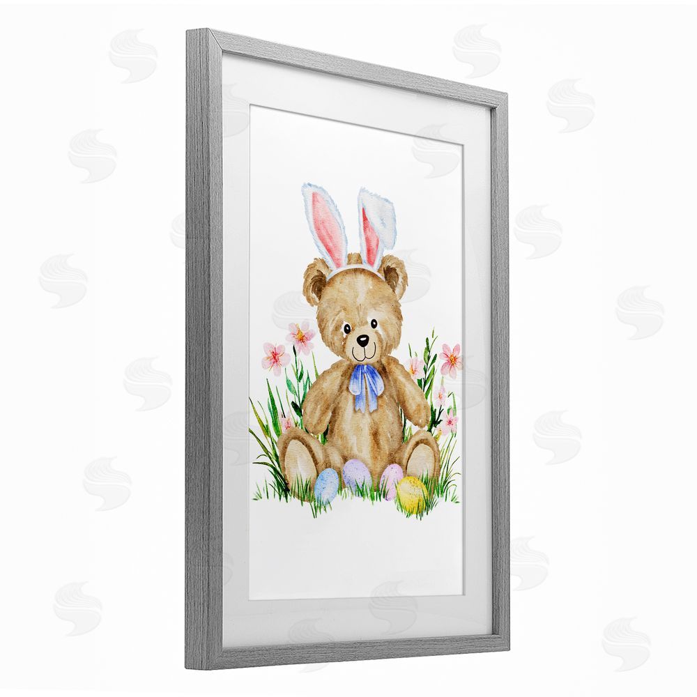 Amy Hall Springy Easter Teddy Bear Gray Framed Print Under Glass Wall Art