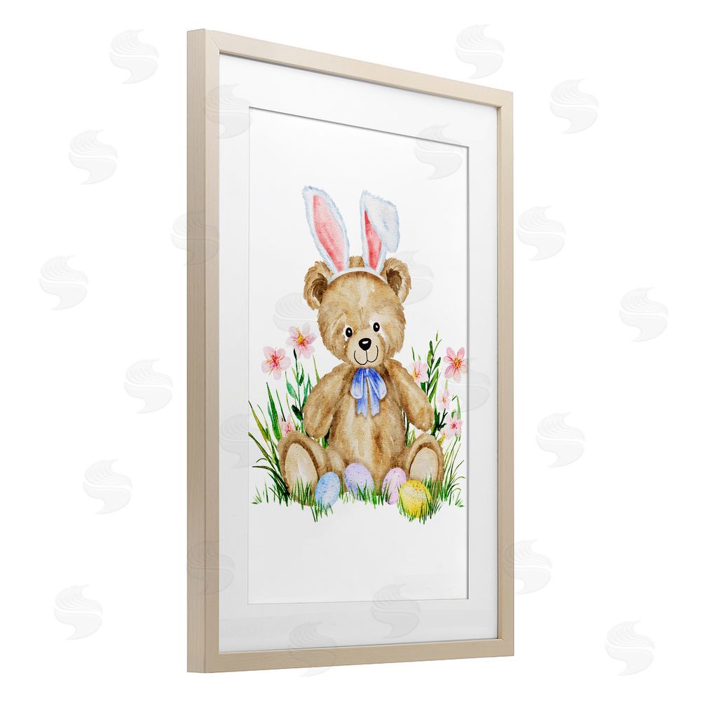 Amy Hall Springy Easter Teddy Bear Brown Framed Print Under Glass Wall Art