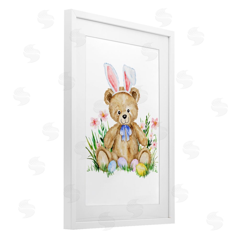 Amy Hall Springy Easter Teddy Bear White Framed Print Under Glass Wall Art