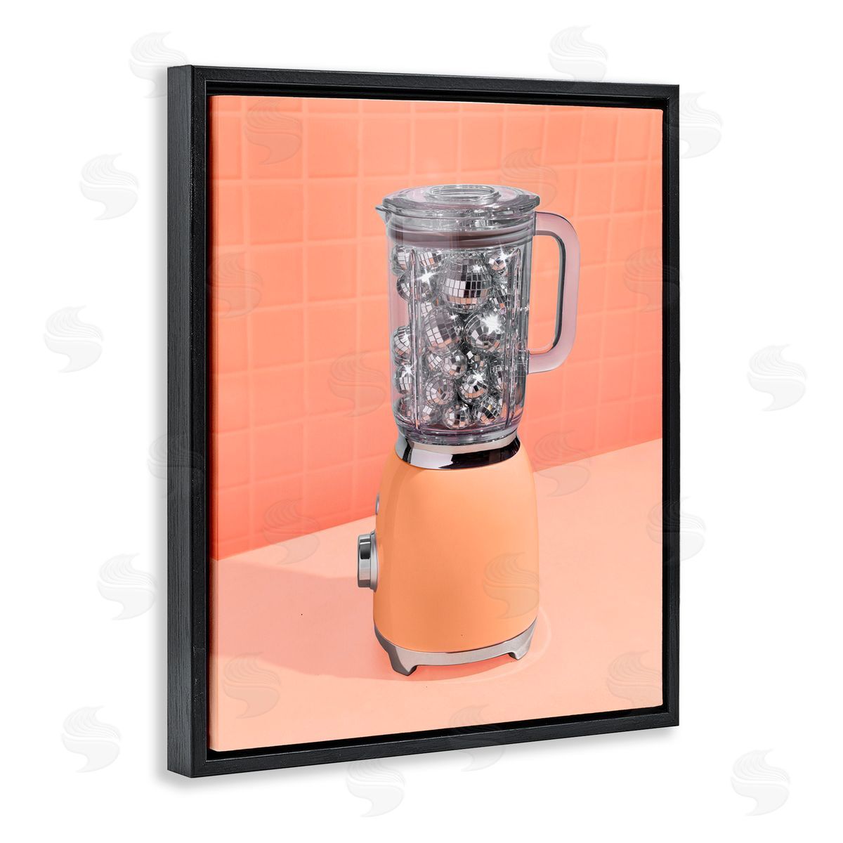LISH Creative Orange Retro Disco Blender Black Floating Frame Canvas Wall Art Print