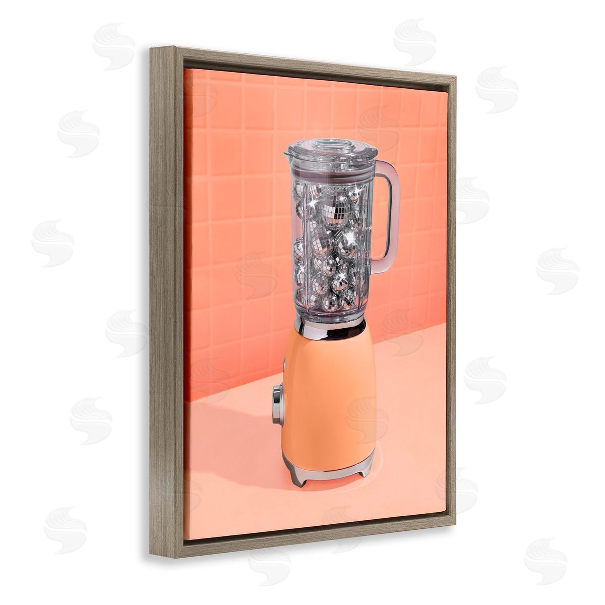 LISH Creative Orange Retro Disco Blender Brown Floating Frame Canvas Wall Art Print