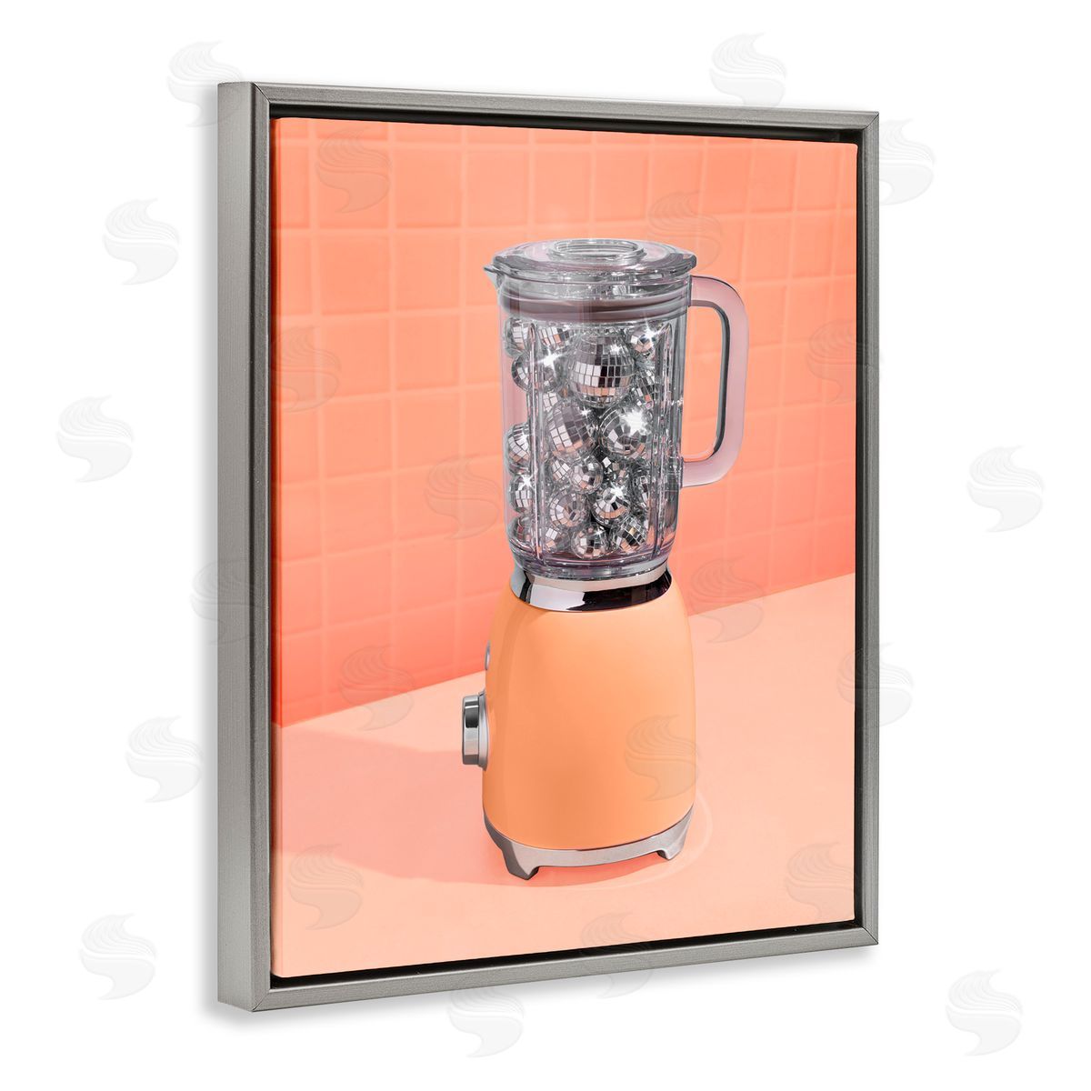 LISH Creative Orange Retro Disco Blender Gray Floating Frame Canvas Wall Art Print