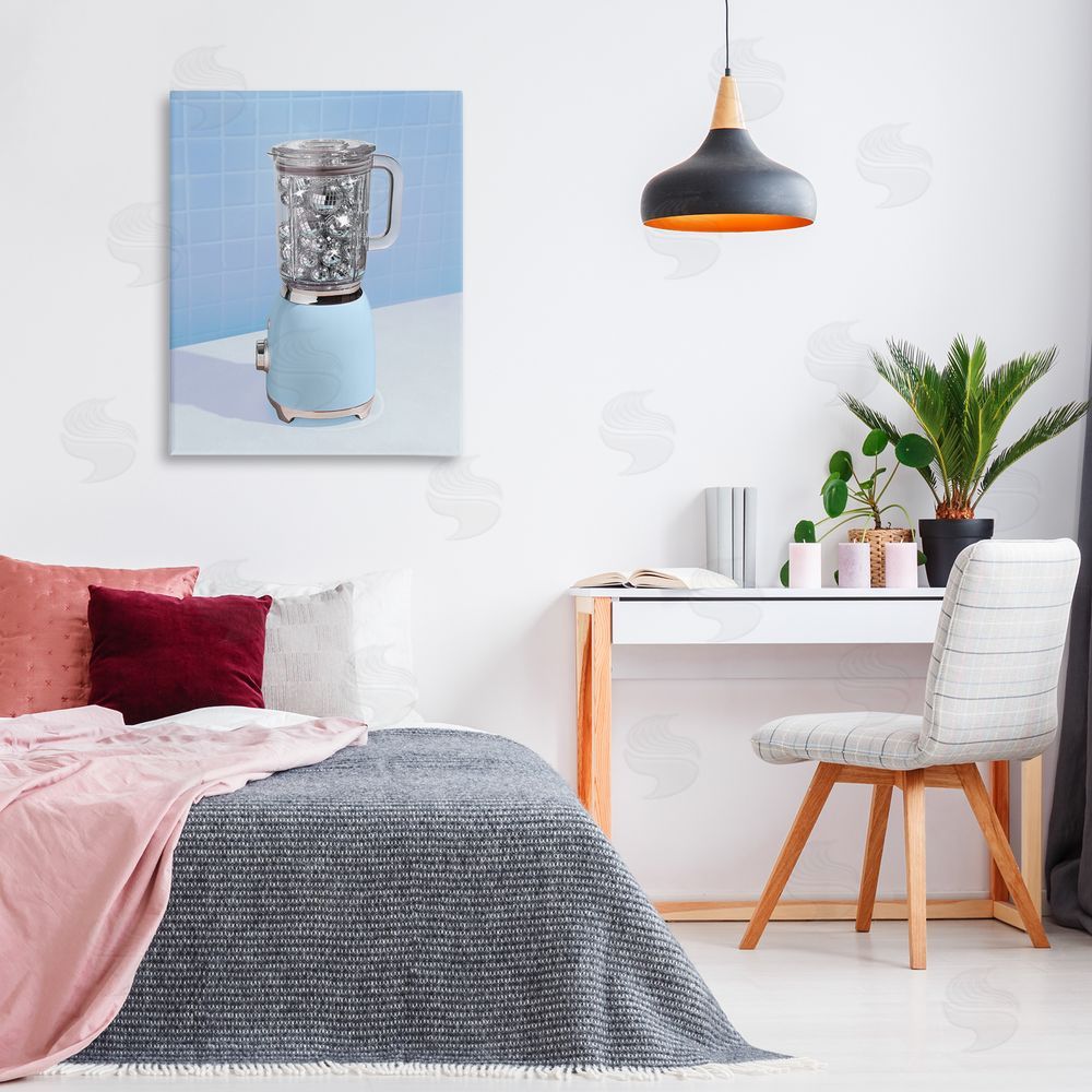 LISH Creative Blue Retro Disco Blender Stretched Canvas Wall Art Print in Room
