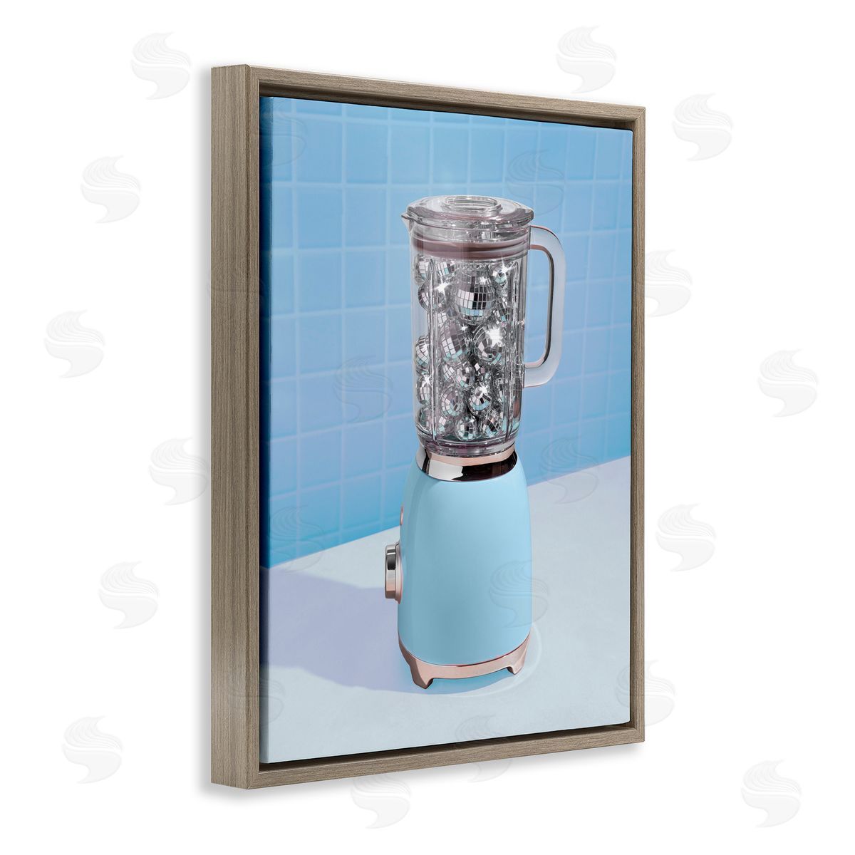 LISH Creative Blue Retro Disco Blender Brown Floating Frame Canvas Wall Art Print