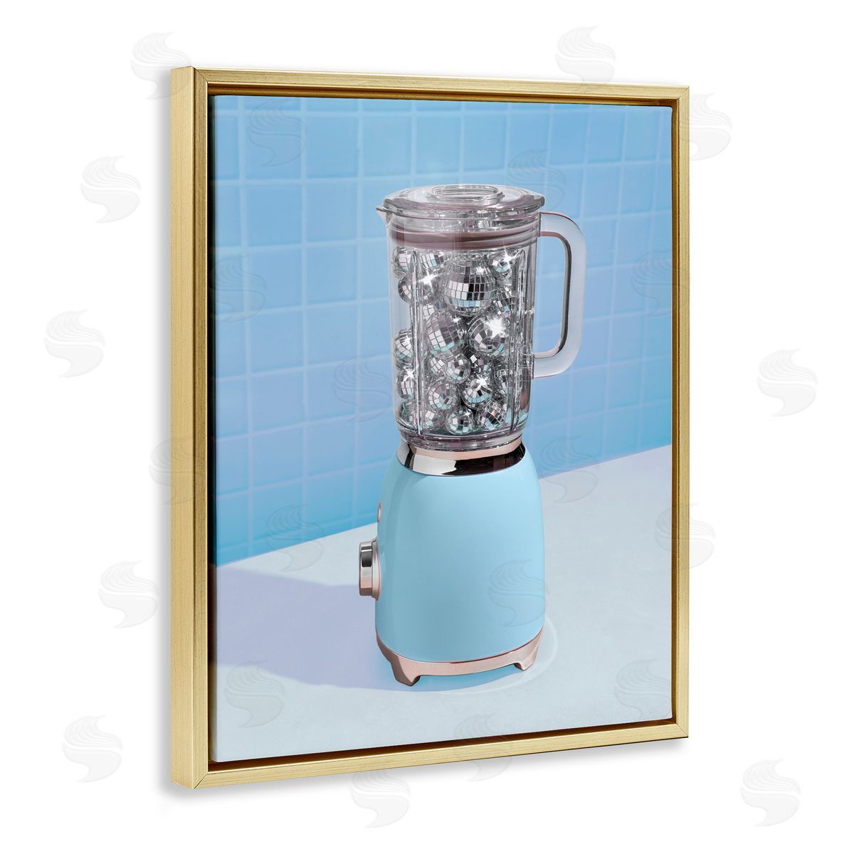 LISH Creative Blue Retro Disco Blender Gold Floating Frame Canvas Wall Art Print