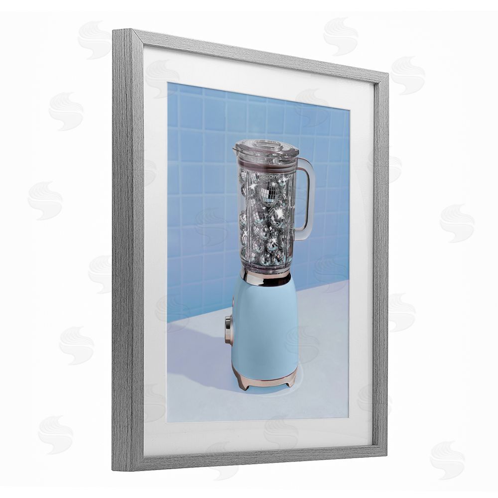 LISH Creative Blue Retro Disco Blender Gray Framed Print Under Glass Wall Art
