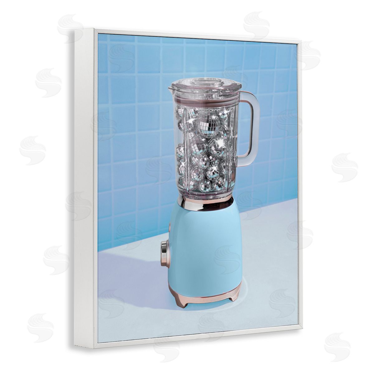 LISH Creative Blue Retro Disco Blender White Framed Giclee Print Wall Art