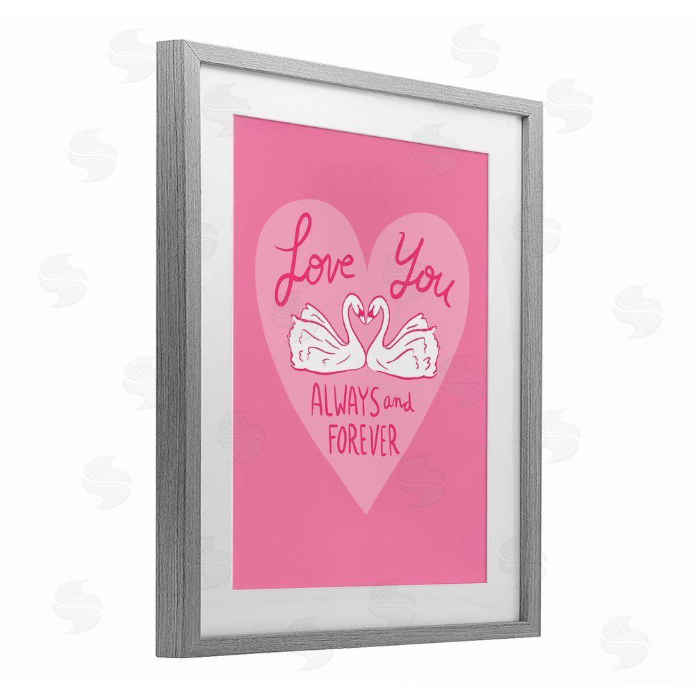 Juliet Meeks Always & Forever Swans Gray Framed Print Under Glass Wall Art