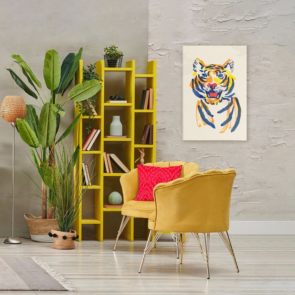 Karolina Sato Tiger Roar Watercolor Stretched Canvas Wall Art Print in Room