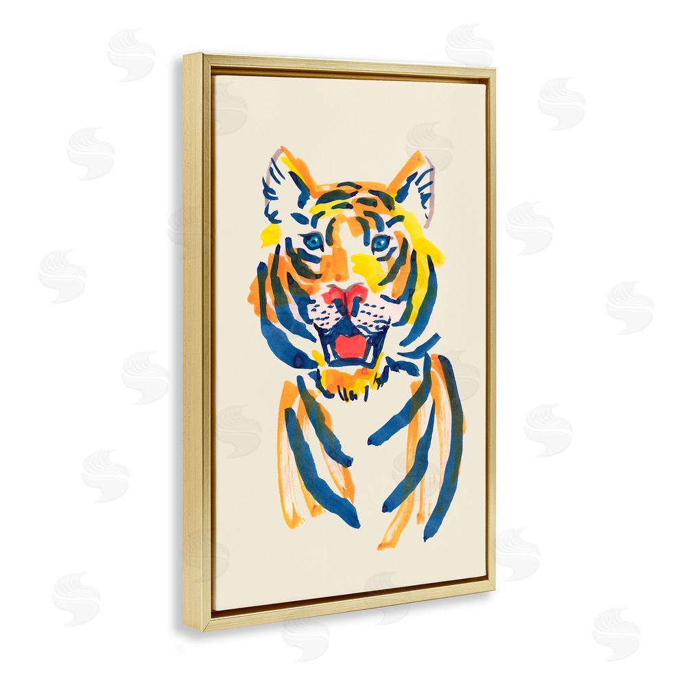 Karolina Sato Tiger Roar Watercolor Gold Floating Frame Canvas Wall Art Print