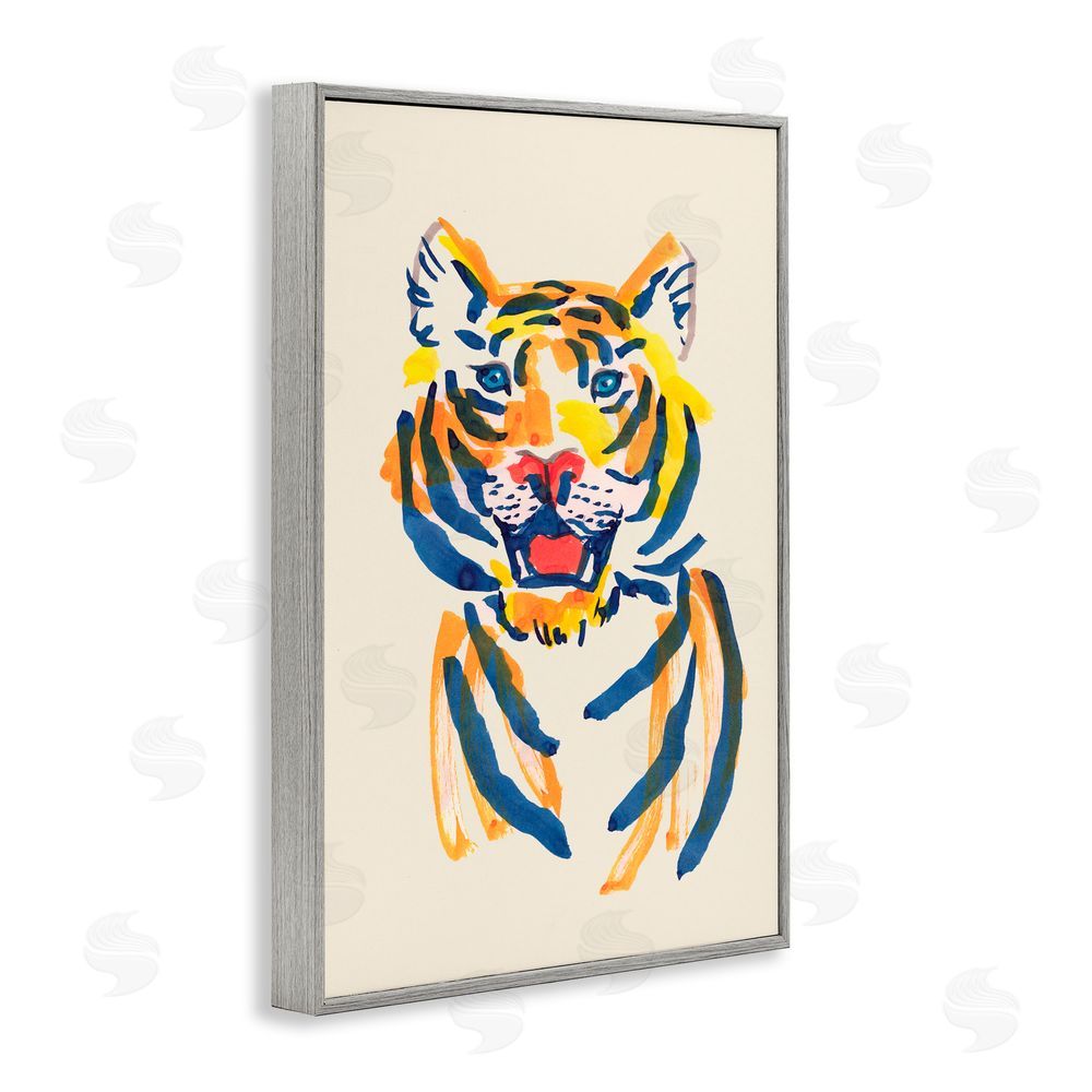Karolina Sato Tiger Roar Watercolor Gray Framed Giclee Print Wall Art