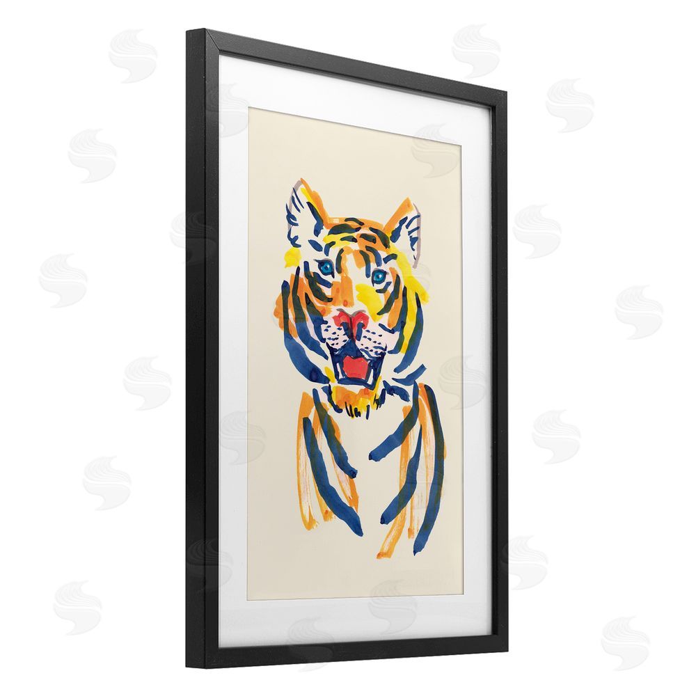 Karolina Sato Tiger Roar Watercolor Black Framed Print Under Glass Wall Art