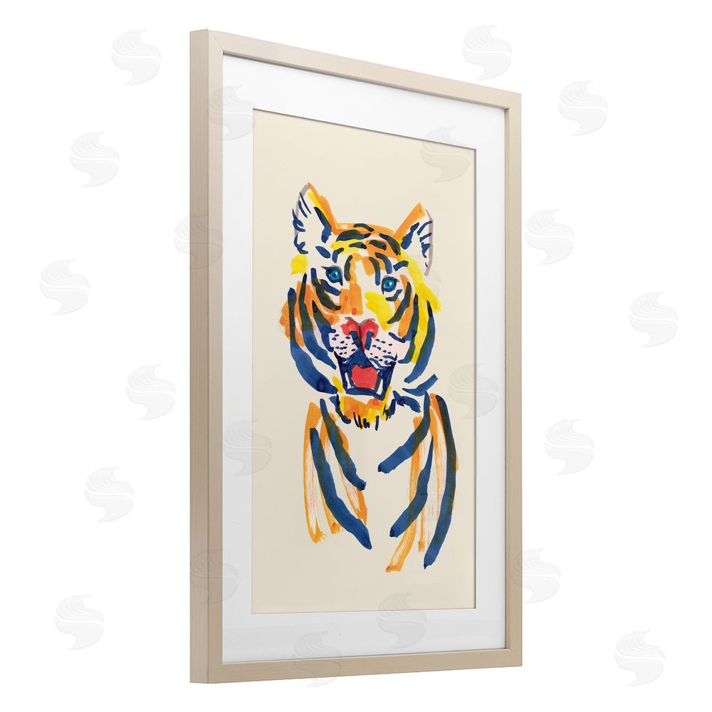 Karolina Sato Tiger Roar Watercolor Brown Framed Print Under Glass Wall Art