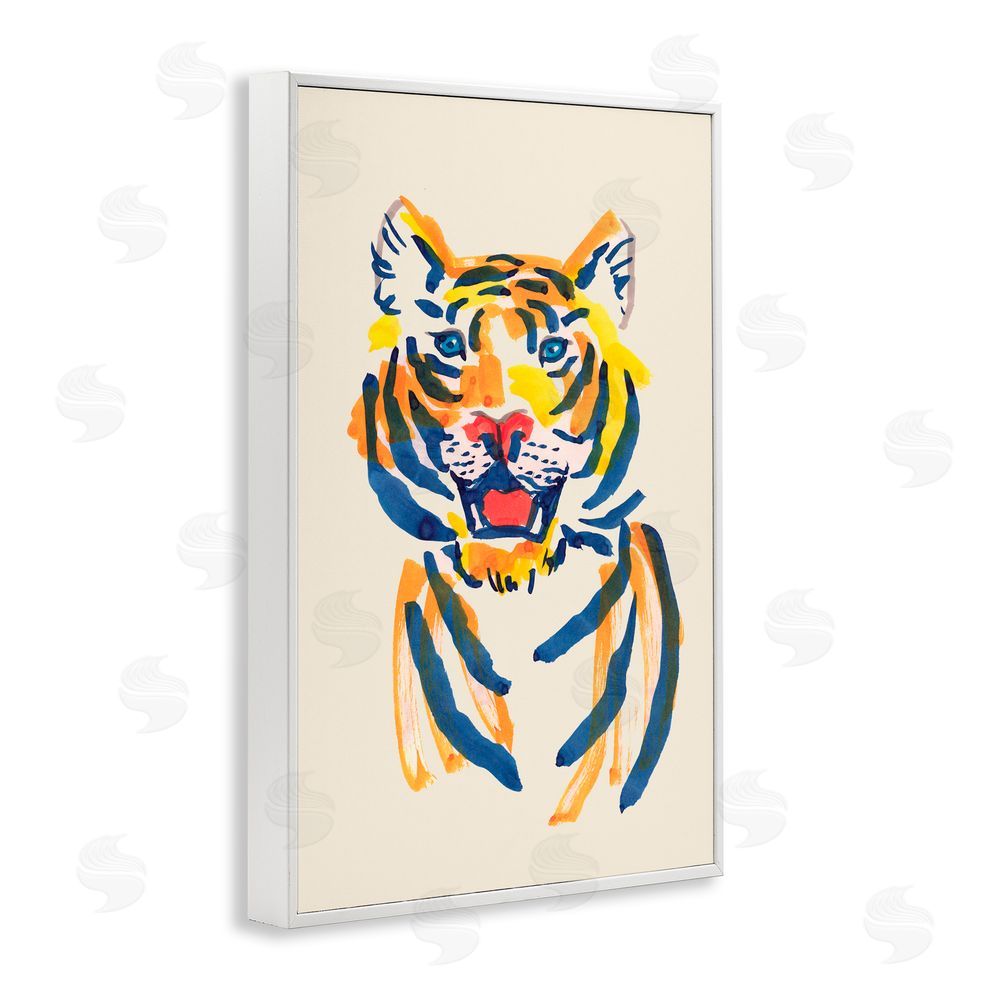 Karolina Sato Tiger Roar Watercolor White Framed Giclee Print Wall Art