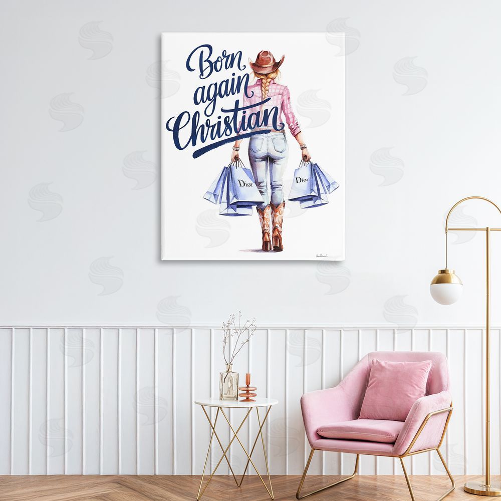 Amanda Greenwood Born Again Christian Cowgirl Stretched Canvas Wall Art Print in Room