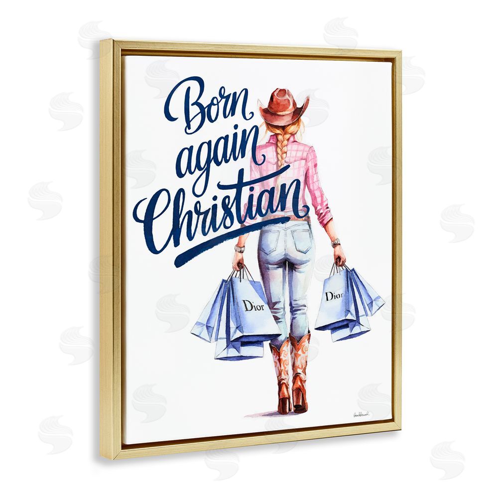 Amanda Greenwood Born Again Christian Cowgirl Gold Floating Frame Canvas Wall Art Print