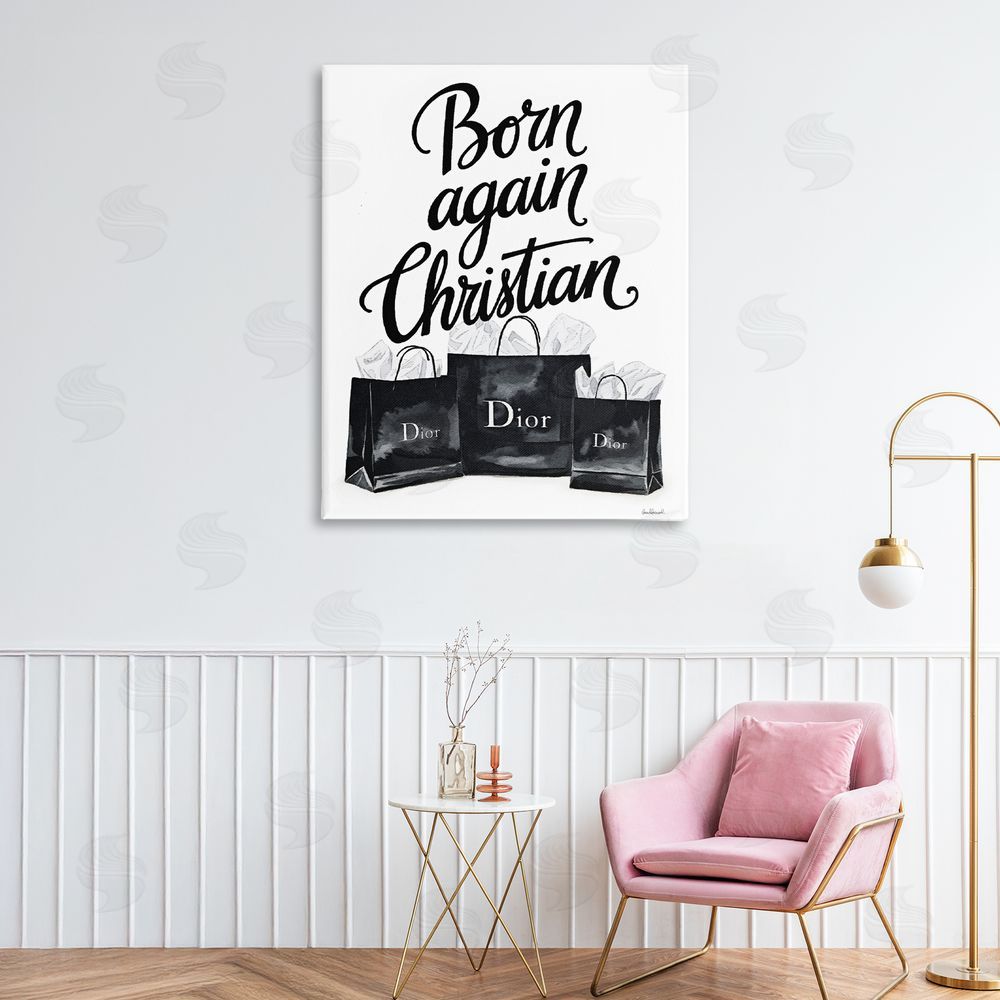 Amanda Greenwood Shopping Born Again Christian Stretched Canvas Wall Art Print in Room