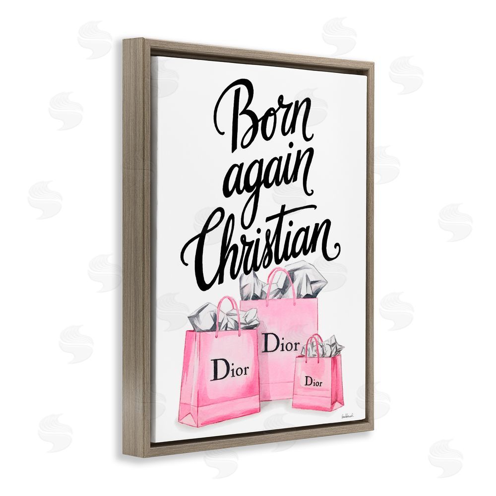 Amanda Greenwood Pink Bags Born Again Christian Brown Floating Frame Canvas Wall Art Print