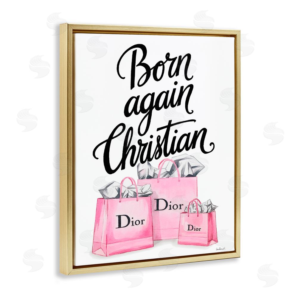 Amanda Greenwood Pink Bags Born Again Christian Gold Floating Frame Canvas Wall Art Print