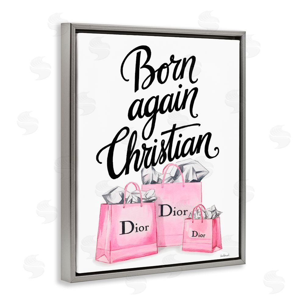 Amanda Greenwood Pink Bags Born Again Christian Gray Floating Frame Canvas Wall Art Print