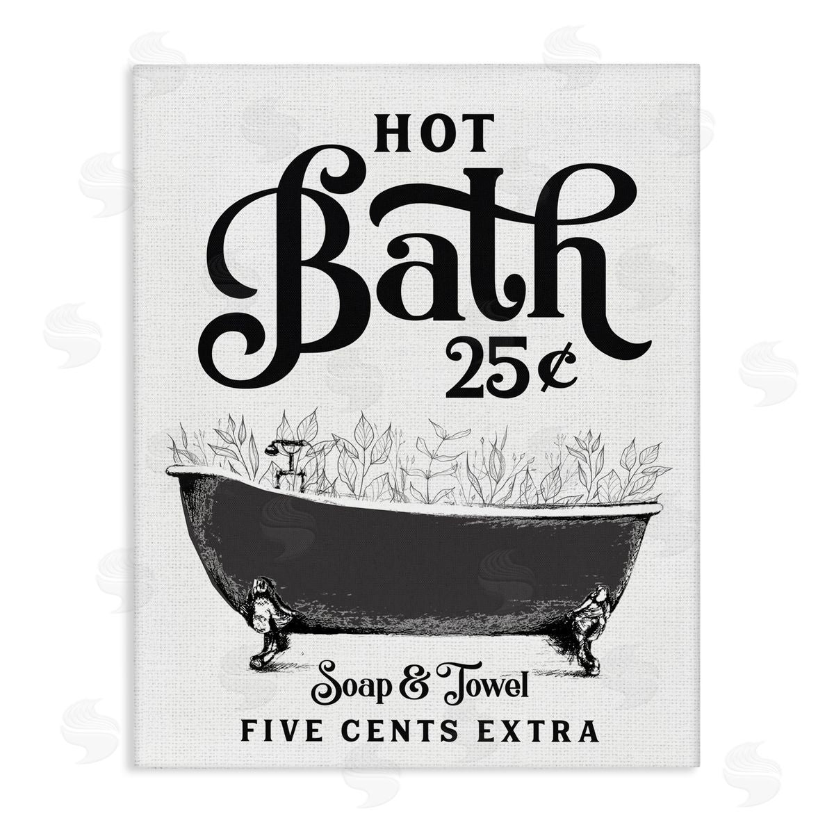 Lettered and Lined Hot Bath with Bubbles Stretched Canvas Wall Art Print