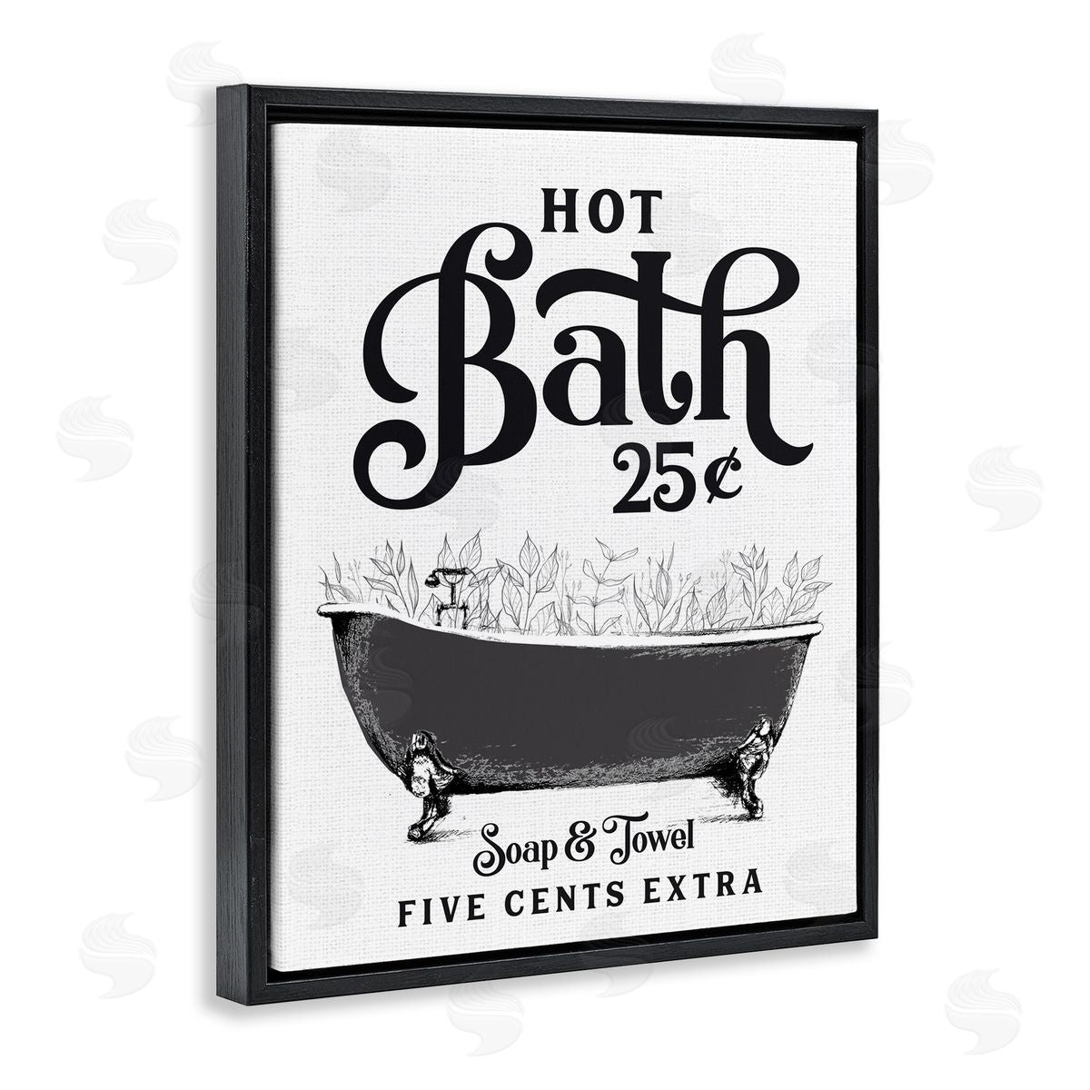 Lettered and Lined Hot Bath with Bubbles Black Floating Frame Canvas Wall Art Print