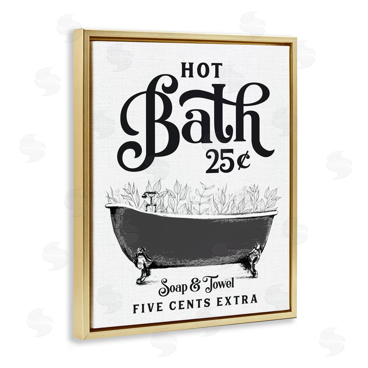 Lettered and Lined Hot Bath with Bubbles Gold Floating Frame Canvas Wall Art Print