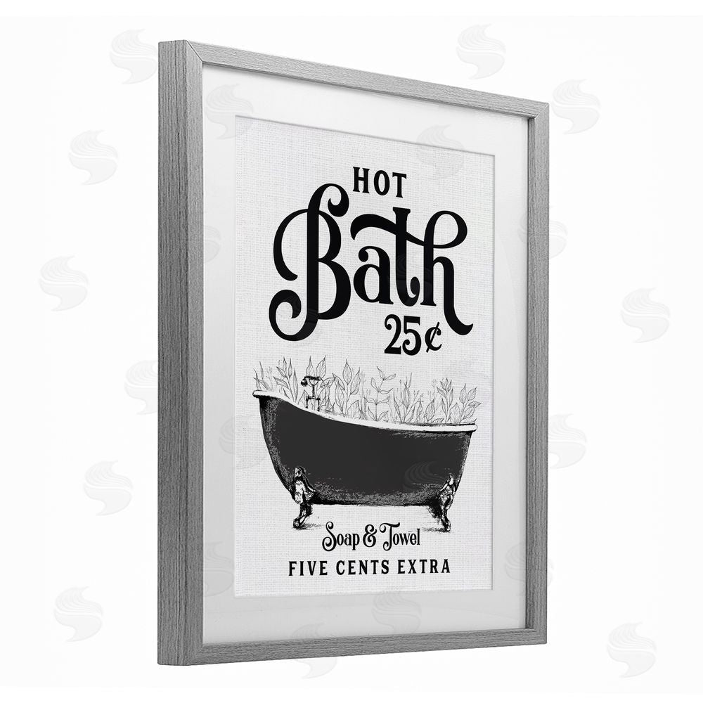 Lettered and Lined Hot Bath with Bubbles Gray Framed Print Under Glass Wall Art