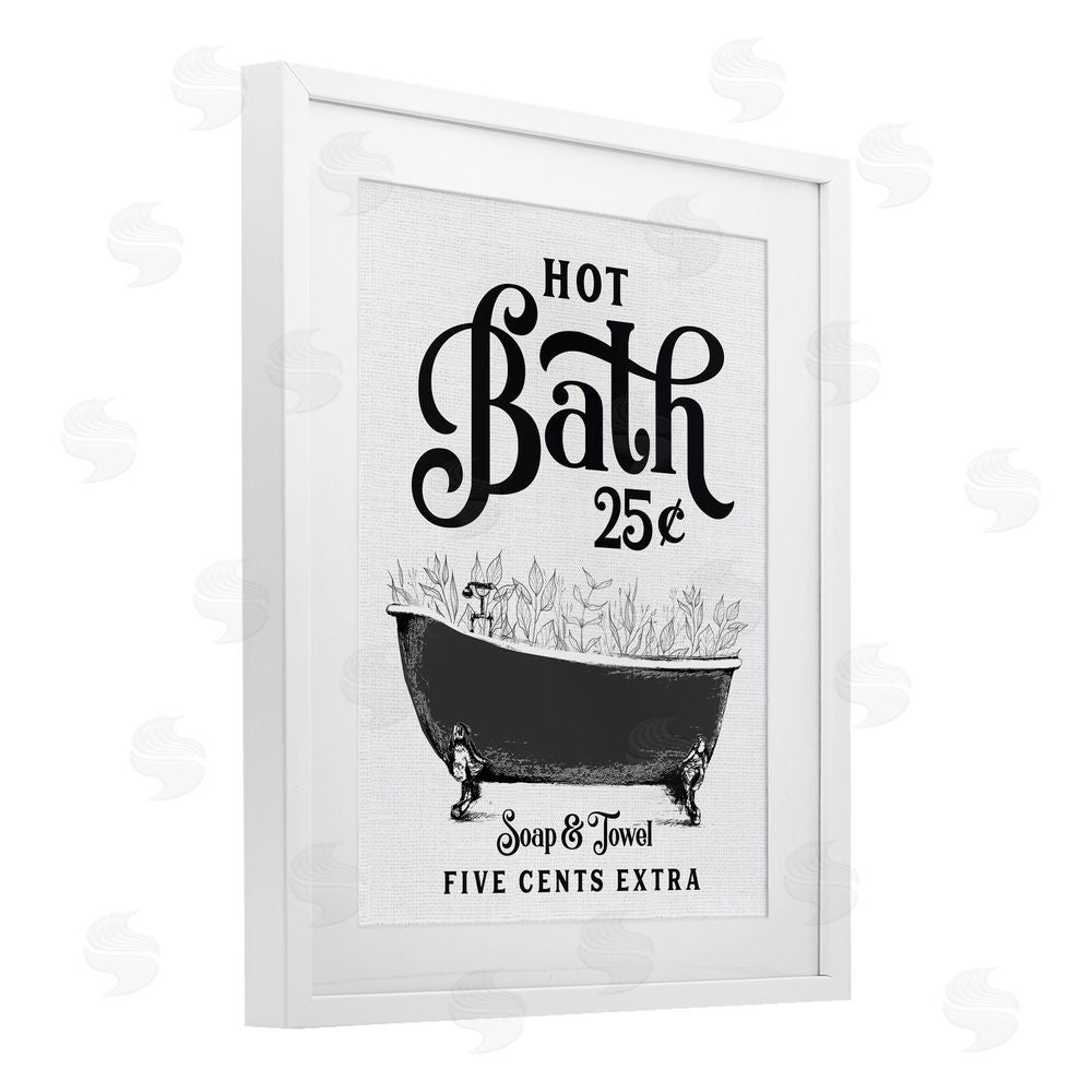 Lettered and Lined Hot Bath with Bubbles White Framed Print Under Glass Wall Art