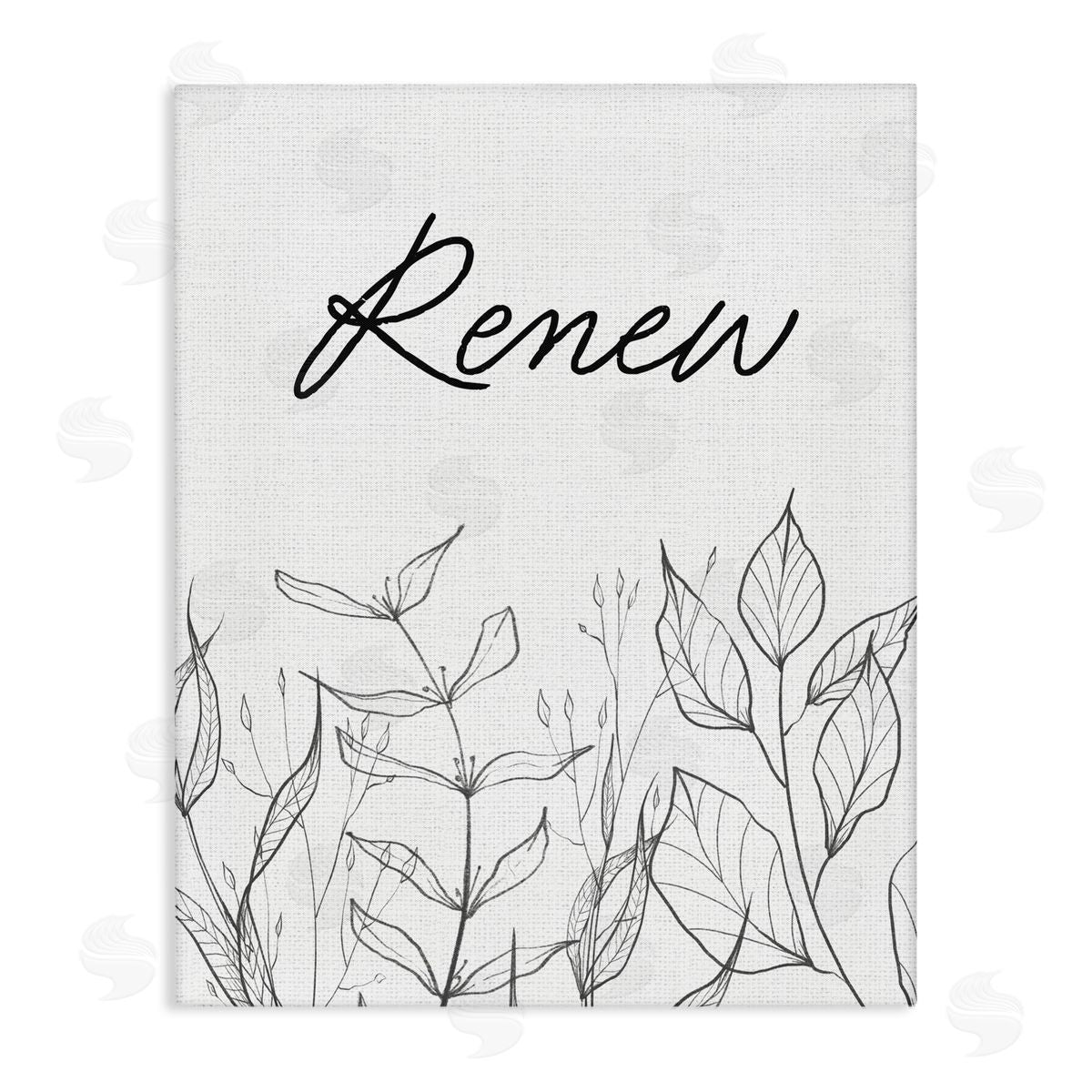 Lettered and Lined Renew with Leaf Outlines Stretched Canvas Wall Art Print