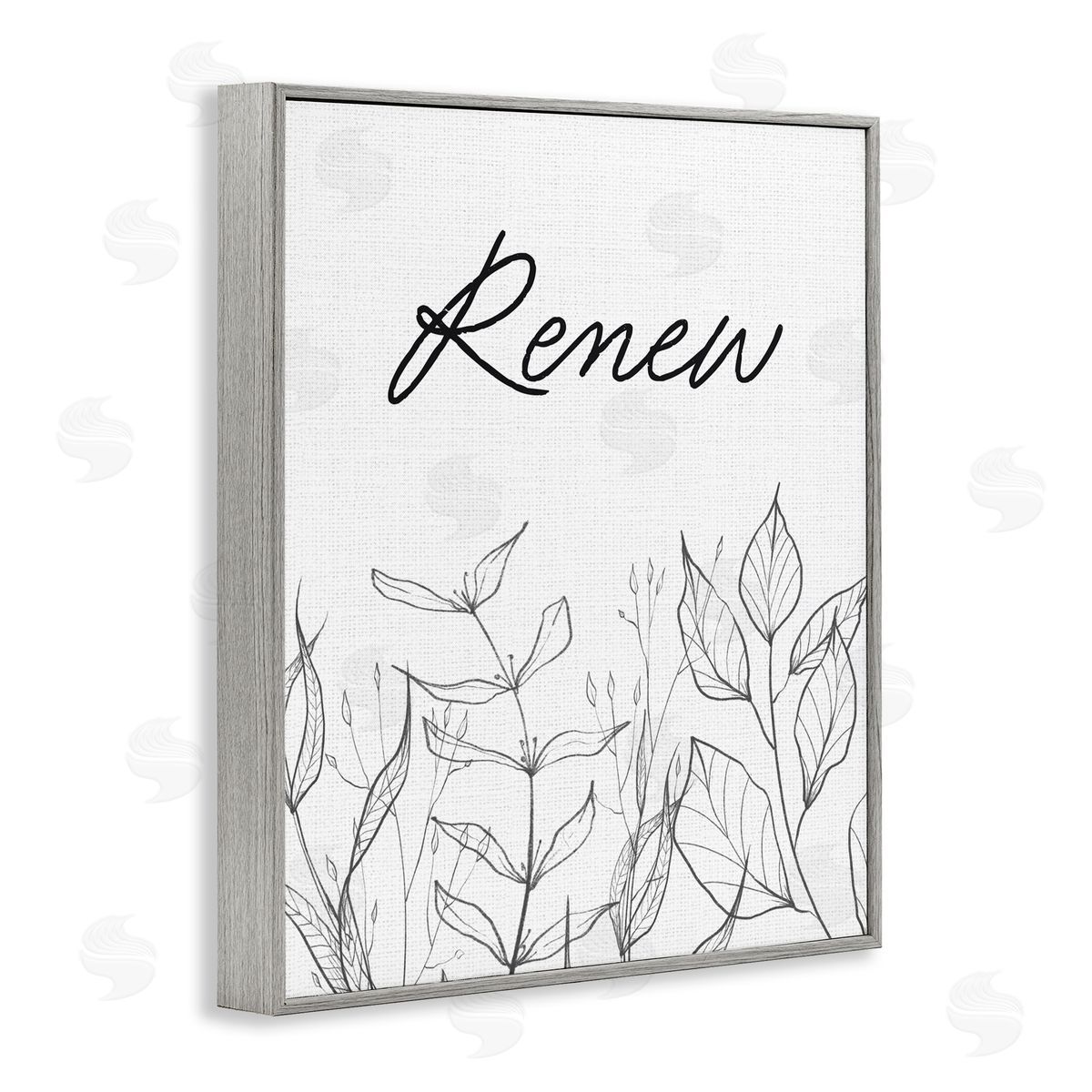 Lettered and Lined Renew with Leaf Outlines Gray Framed Giclee Print Wall Art