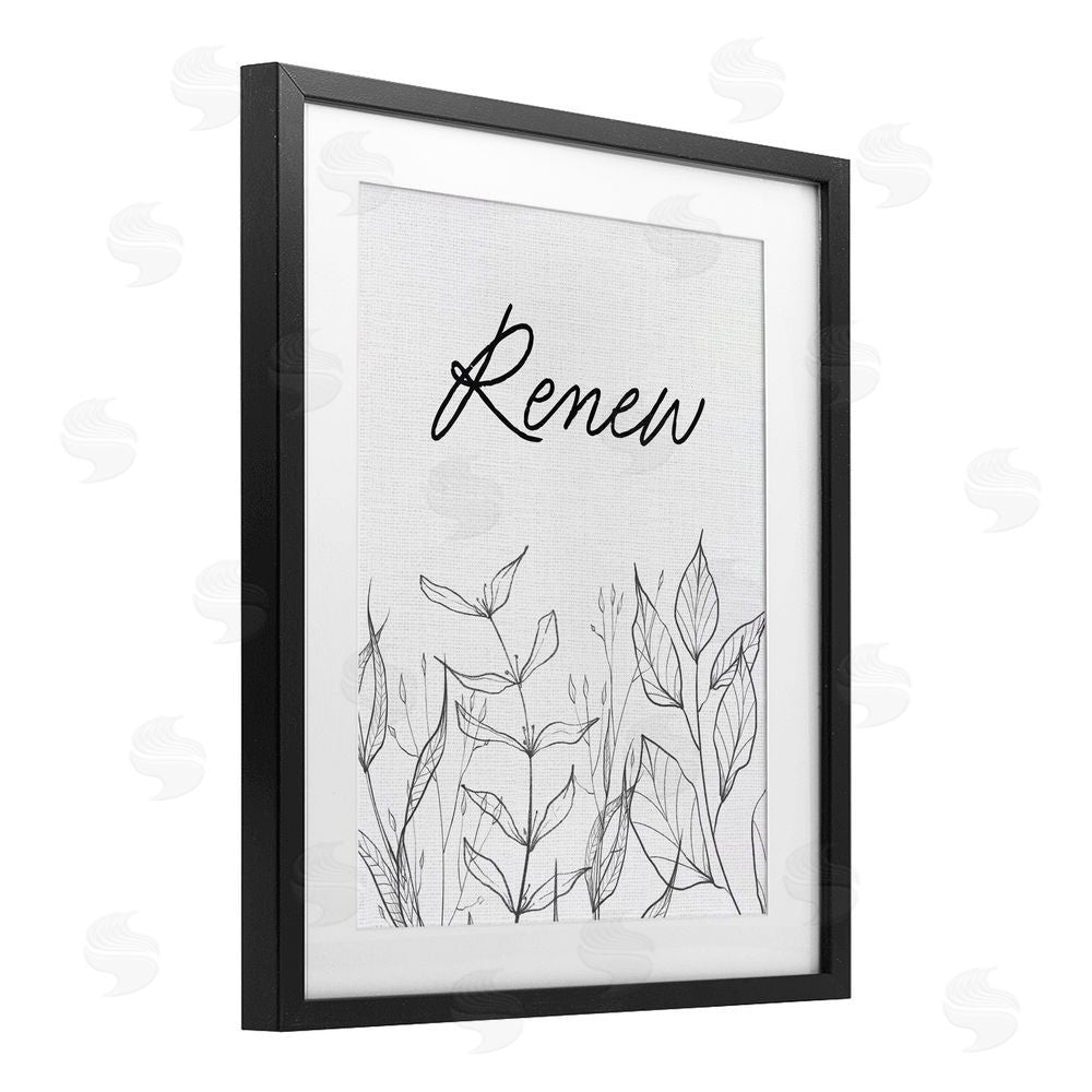 Lettered and Lined Renew with Leaf Outlines Black Framed Print Under Glass Wall Art