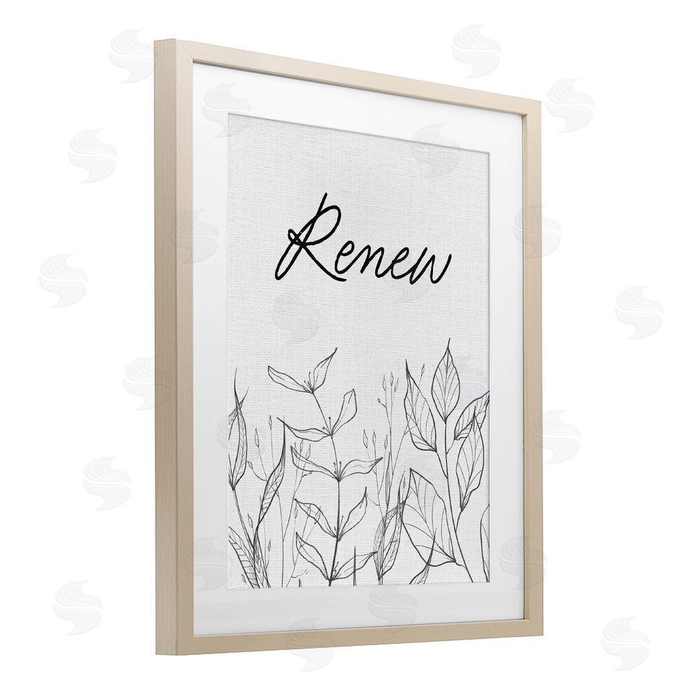 Lettered and Lined Renew with Leaf Outlines Brown Framed Print Under Glass Wall Art